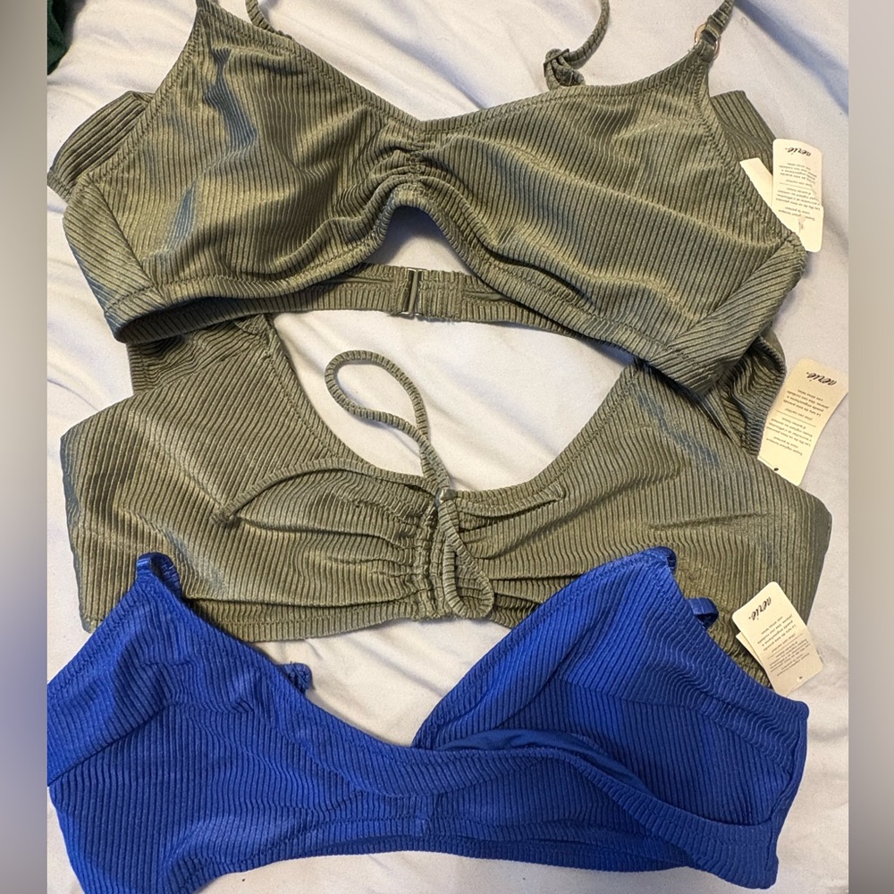 3 Aerie bikini tops Green and Blue Sports Bras